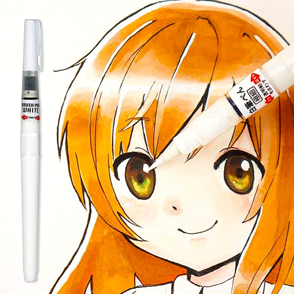 흑색붓펜 문집용붓펜 일러스트레이션 수채화붓펜 일러스트용펜 분실방지붓펜 필통 수채붓펜 연필붓펜 캘리그라피 붓펜케이스 일본필기용품 고급붓펜 아트붓펜 쿠레타케 1자루 화이트 중필 붓펜